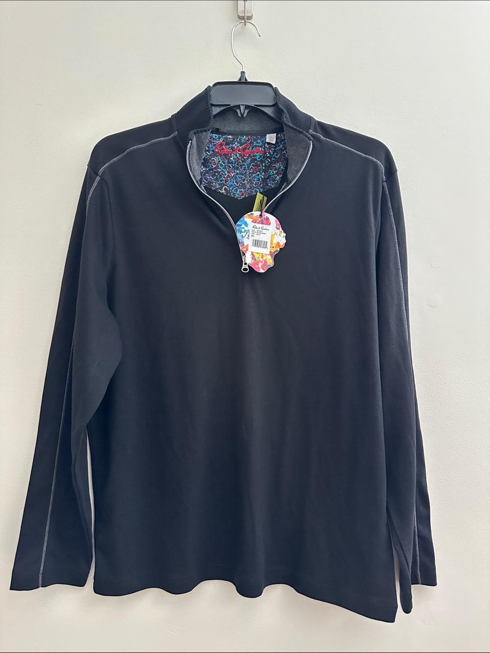 Robert Graham Mens 1/2 Zip Sweater Size 2XL BRECKEN Black Lightweight NWT